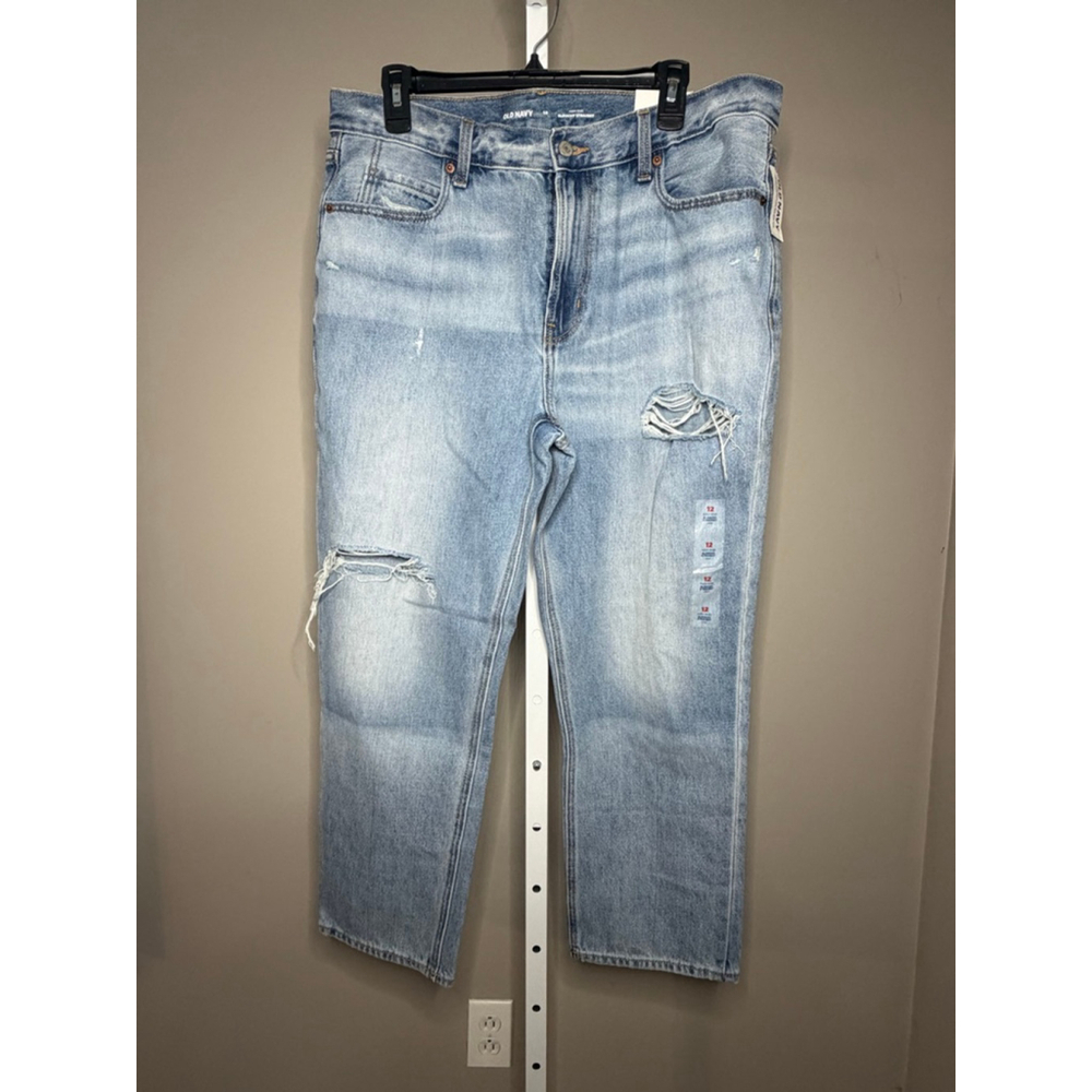 Women's Old Navy Light Blue Distressed High-Rise Slouchy Straight Jeans Size 12
